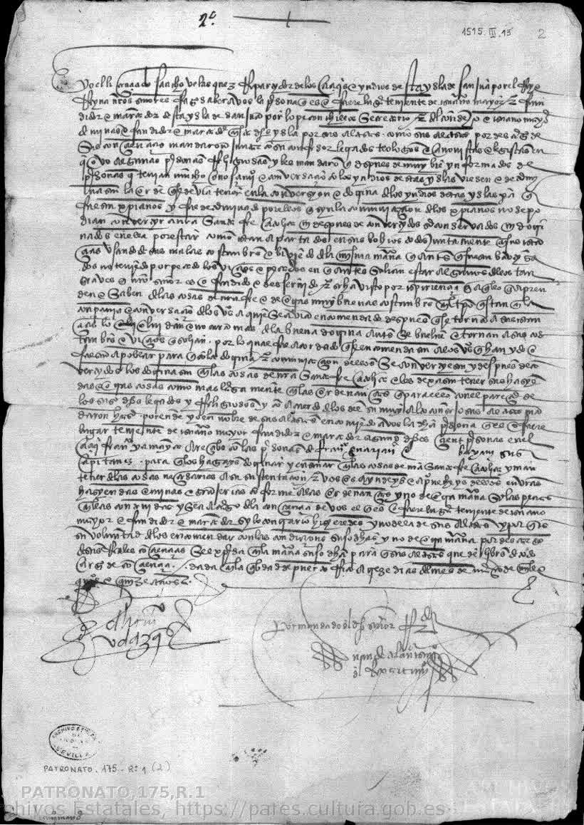 Folio 2 recto del repartimiento de 1515 (Archivo General de Indias), con el nombre «Francisco Yamayca Areçabo» resaltado en la línea 25